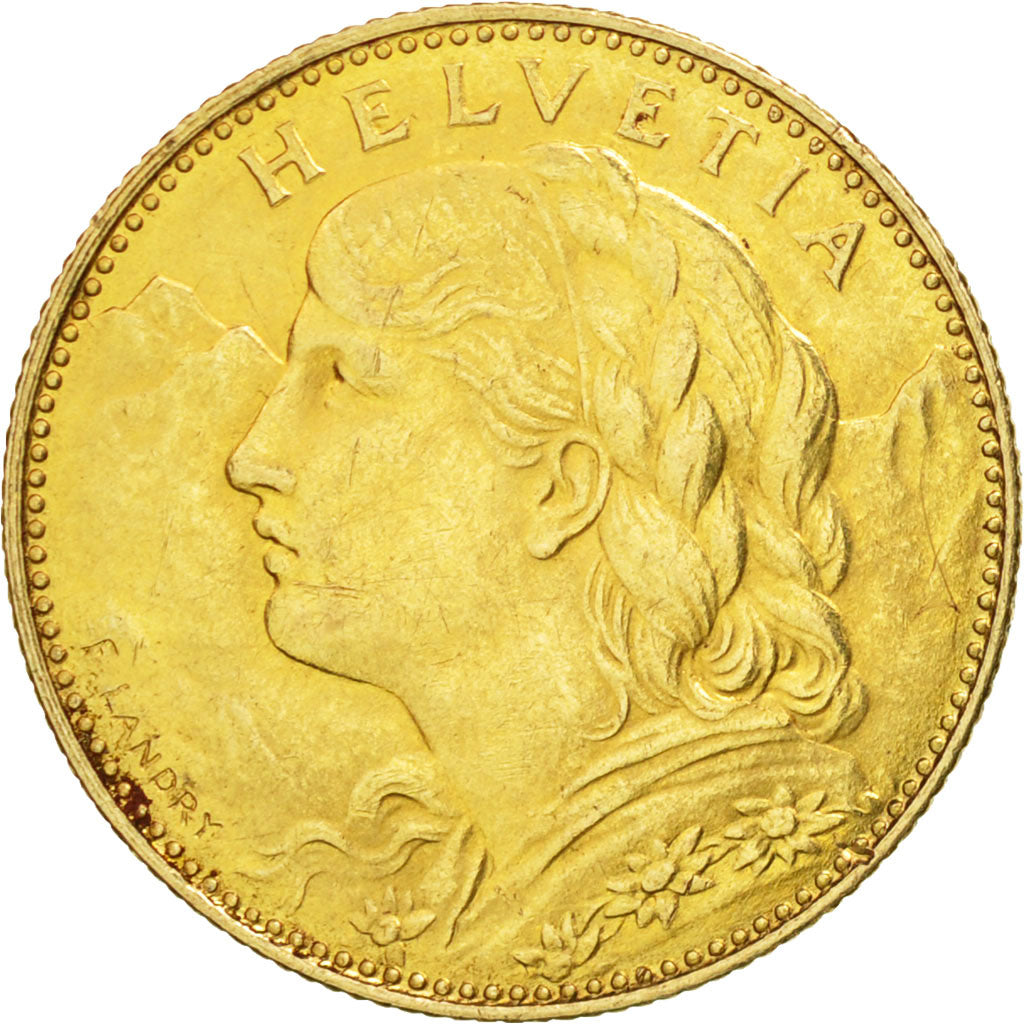 Switzerland, 10 Francs, 1913, Bern, AU(50-53), Gold, KM:36