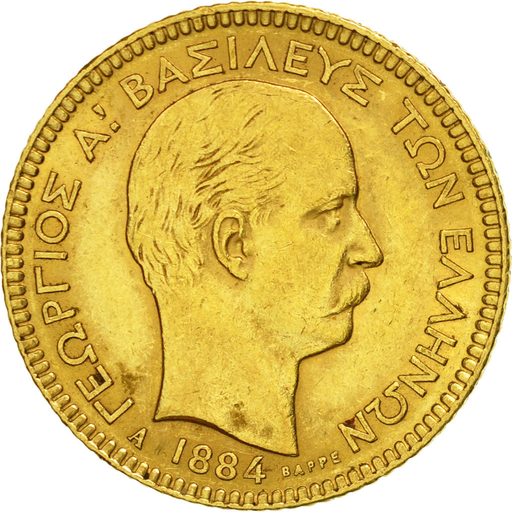Grèce, George I, 20 Drachmai, 1884, Paris, TTB+, Or, KM:56
