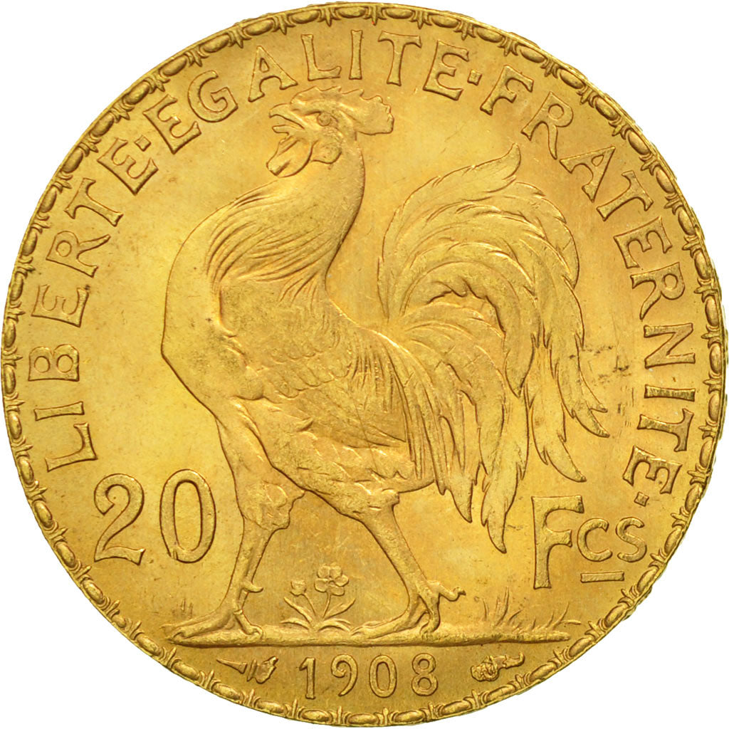 Coin, France, Marianne, 20 Francs, 1908, MS(60-62), Gold, KM:857, Gadoury:1064a