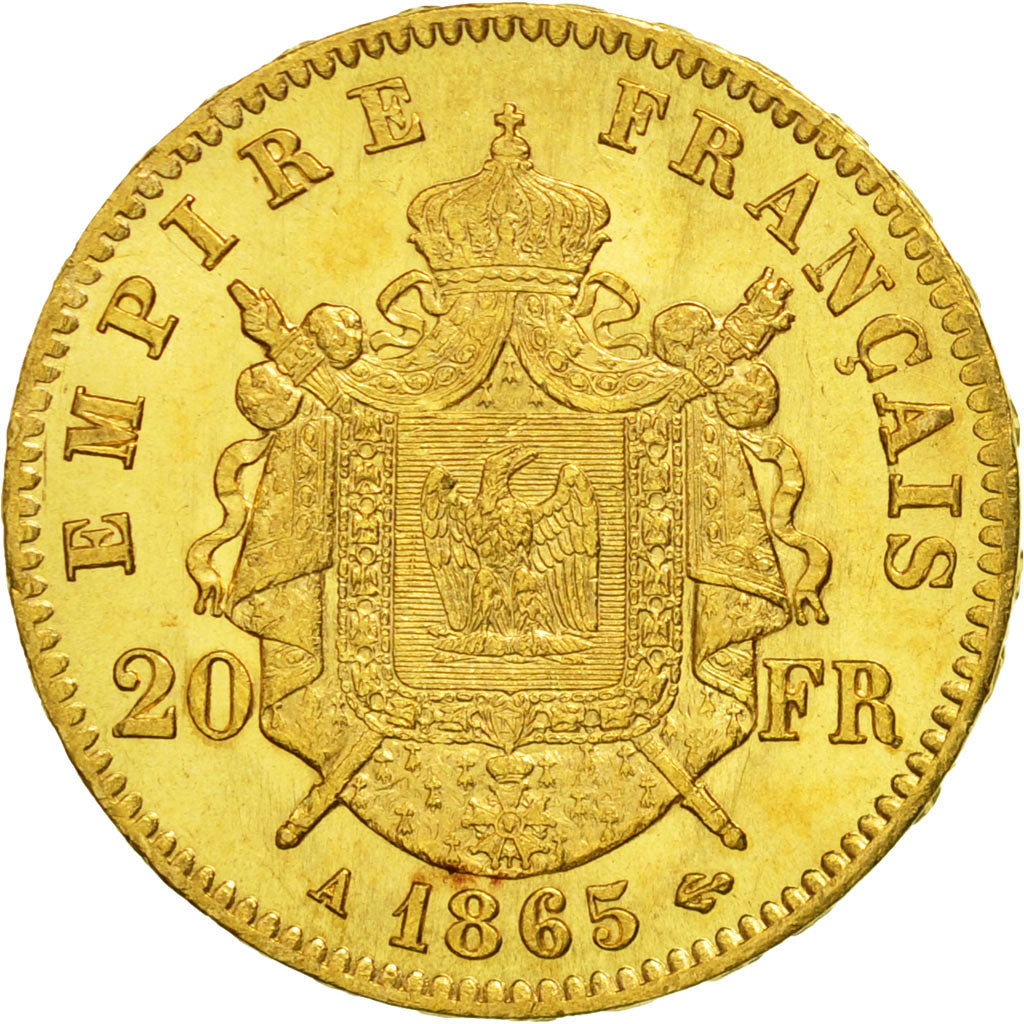 France, Napoleon III, 20 Francs, 1865, Paris, SUP, Or, KM:801.1, Gadoury 1062