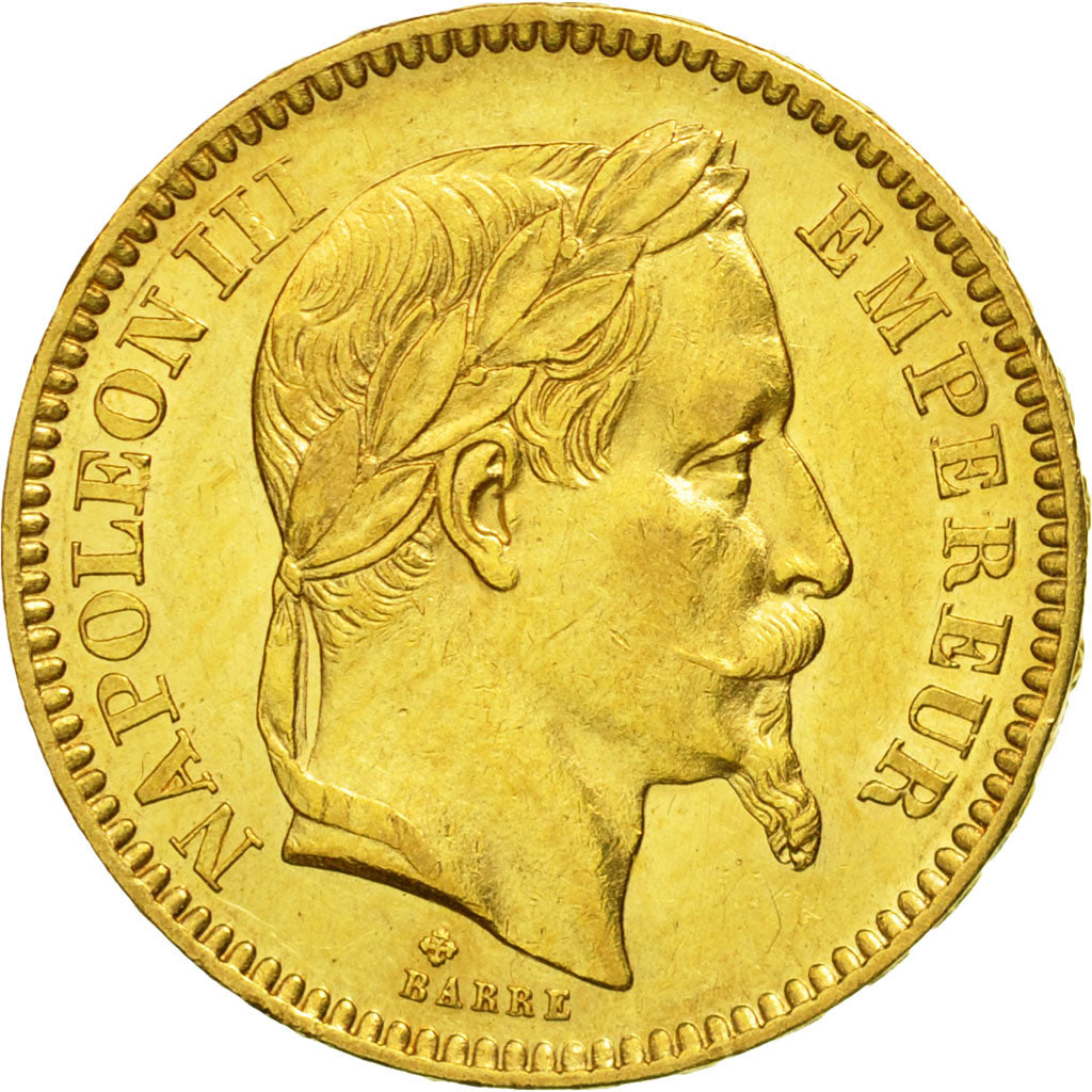 France, Napoleon III,  20 Francs, 1863, Strasbourg, AU(55-58), Gold, KM 801.2