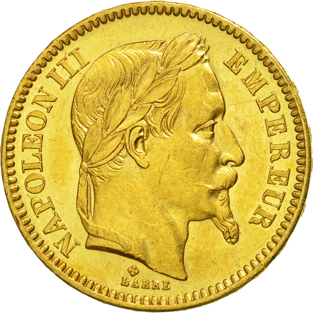 France, Napoleon III, 20 Francs, 1865, Strasbourg, AU(55-58), Gold, KM 801.2
