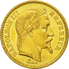 France, Napoleon III, 20 Francs, 1865, Strasbourg, AU(55-58), Gold, KM 801.2