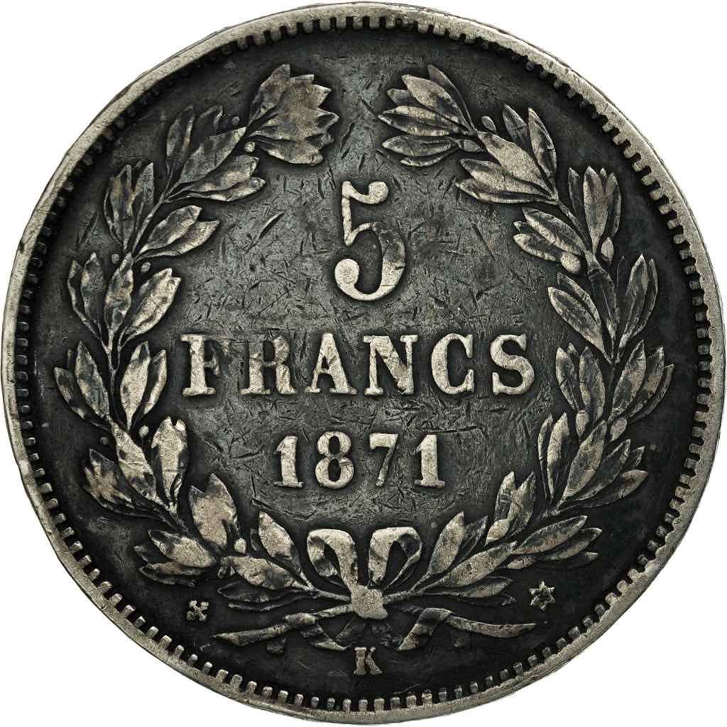 France, Cérès, 5 Francs, 1871, Bordeaux, TB+, Argent, KM:818.2, Gadoury:742
