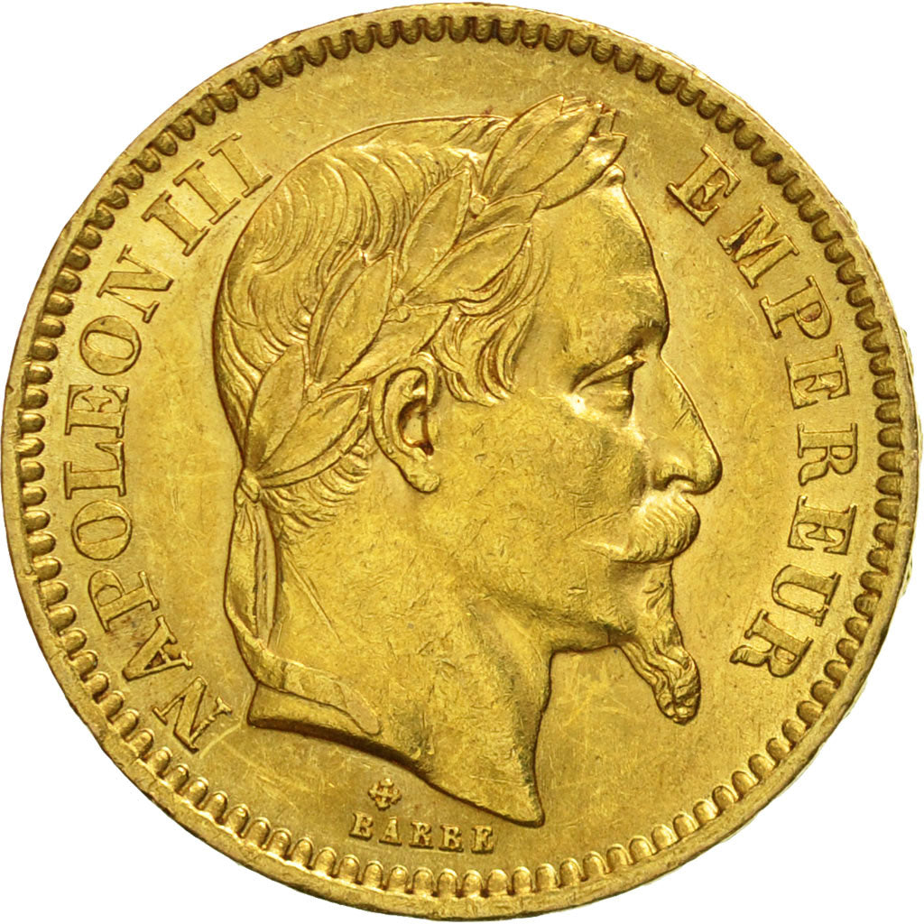 France, Napoleon III, 20 Francs, 1865, Strasbourg, AU(50-53), Gold, KM 801.2