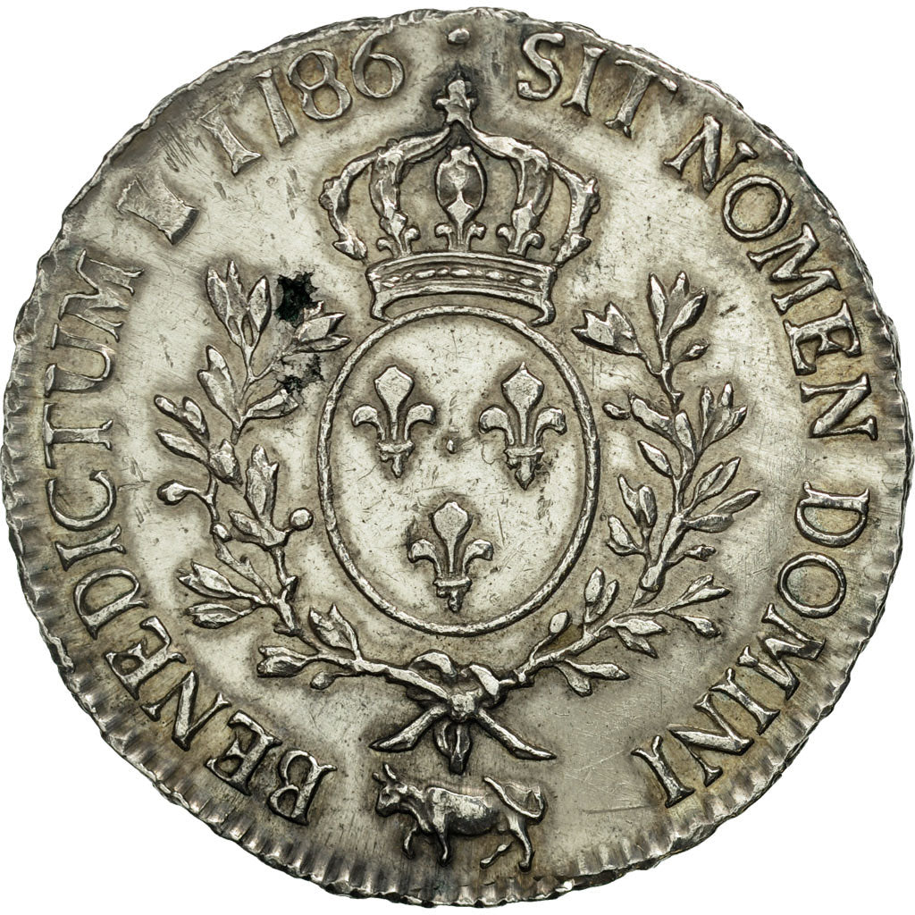 France,Louis XVI,Écu de Béarn aux branches d'olivier,1786,Pau,AU(55-58),KM 572