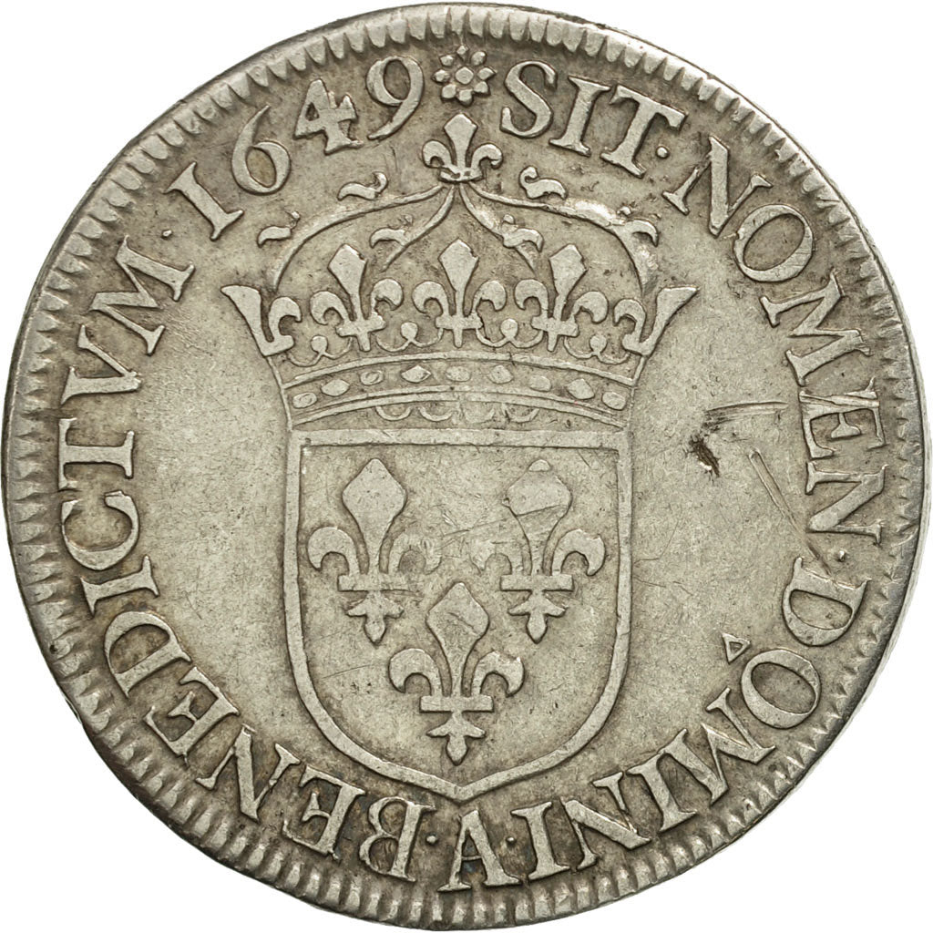 France, Louis XIV, 1/2 Écu à la mèche longue, 1649, Paris, VF(30-35), KM 164.1