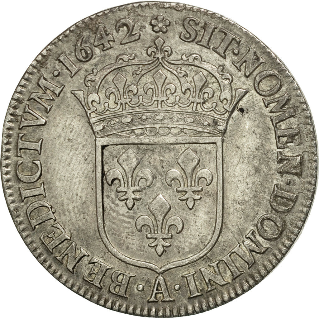Coin, France, Louis XIII, 1/4 Écu 2e poinçon de Warin, buste drapé et