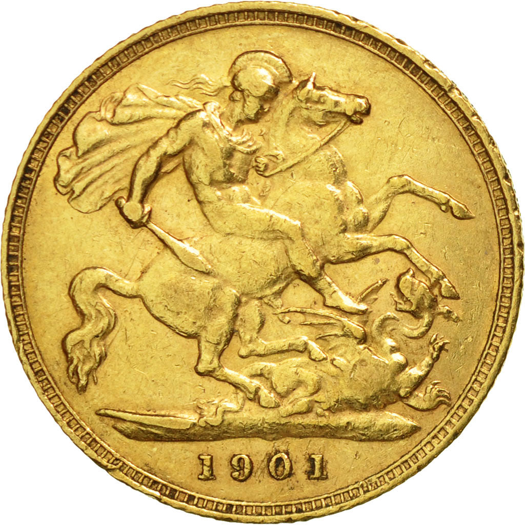 Great Britain, Victoria, 1/2 Sovereign, 1901, AU(50-53), Gold, KM:784