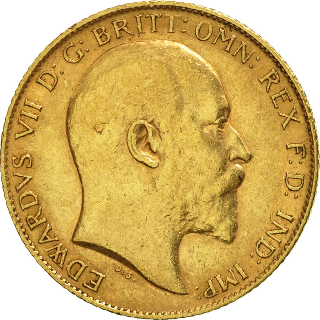 Great Britain, Edward VII, 1/2 Sovereign, 1910, AU(50-53), Gold, KM:804
