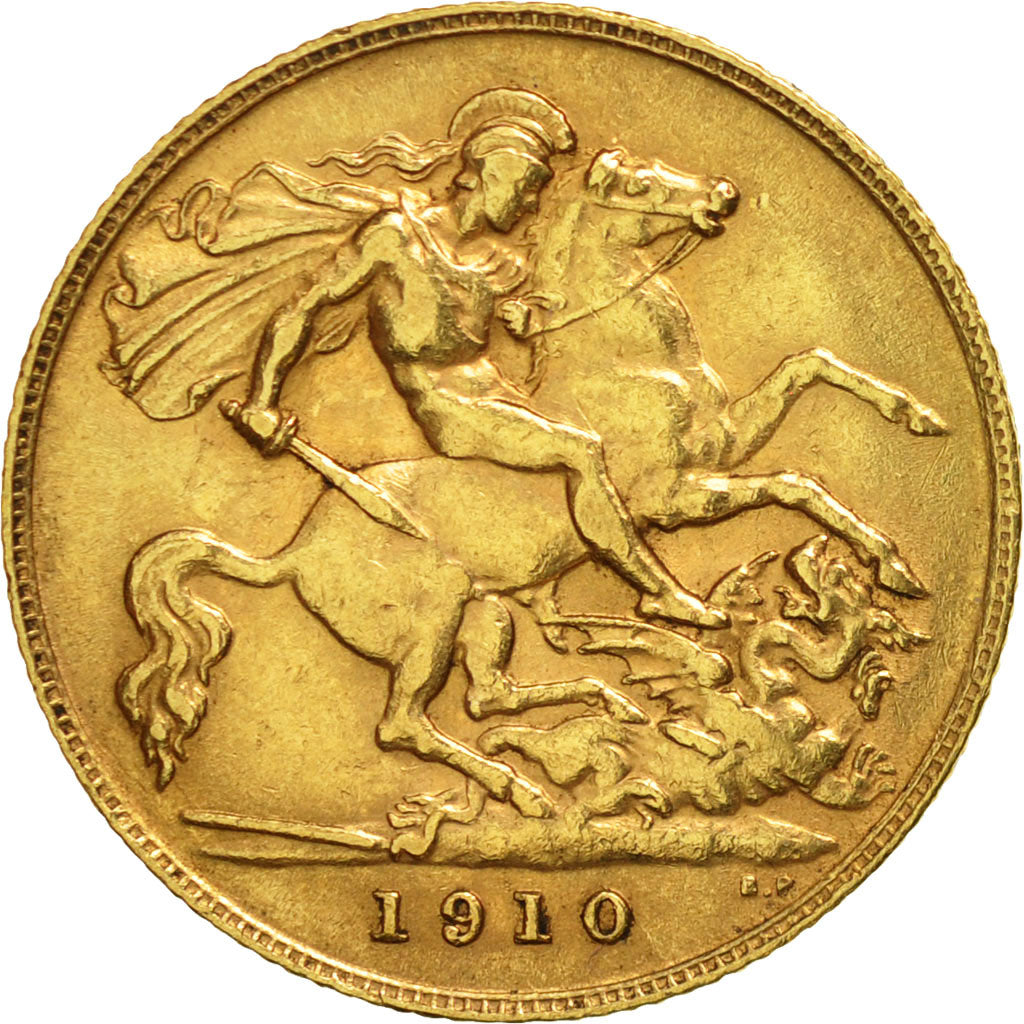 Great Britain, Edward VII, 1/2 Sovereign, 1910, AU(50-53), Gold, KM:804