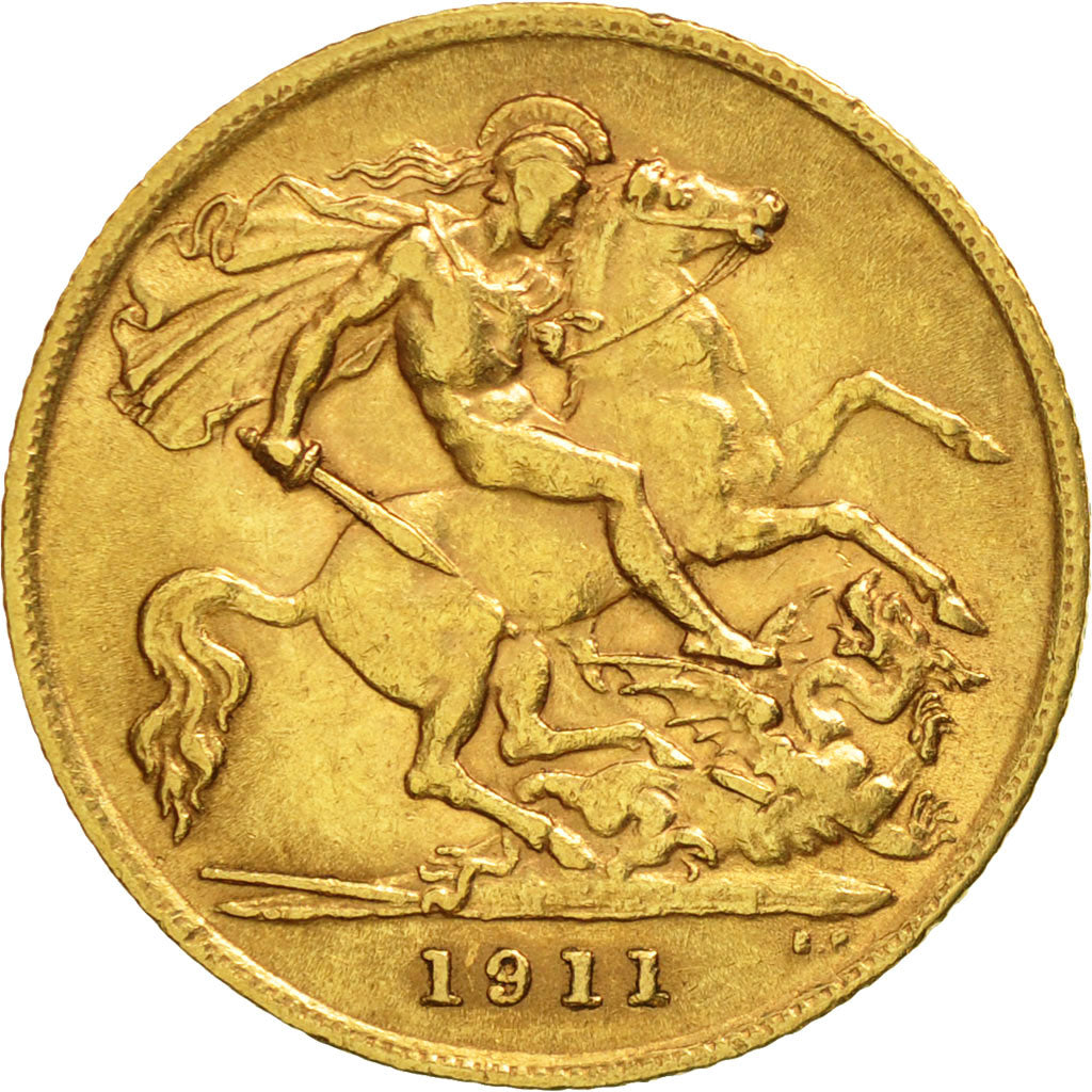 Coin, Great Britain, George V, 1/2 Sovereign, 1911, AU(50-53), Gold, KM:819