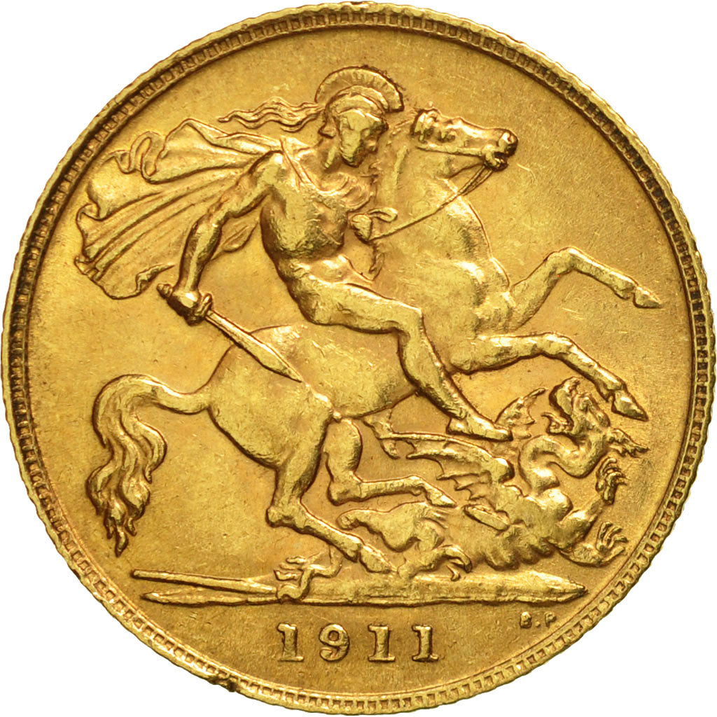 Grande-Bretagne, George V, 1/2 Sovereign, 1911, TTB+, Or, KM:819