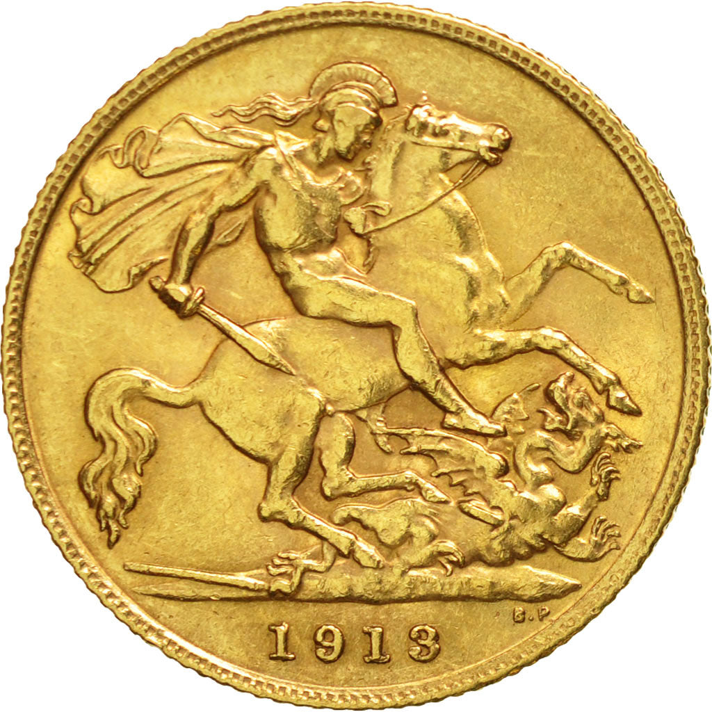 Coin, Great Britain, George V, 1/2 Sovereign, 1913, AU(50-53), Gold, KM:819