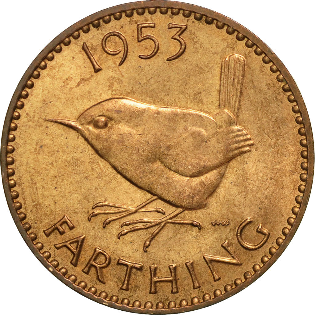 Great Britain, Elizabeth II, Farthing, 1953, AU(55-58), Bronze, KM:881