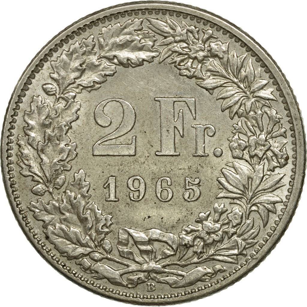 Coin, Switzerland, 2 Francs, 1965, Bern, AU(55-58), Silver, KM:21