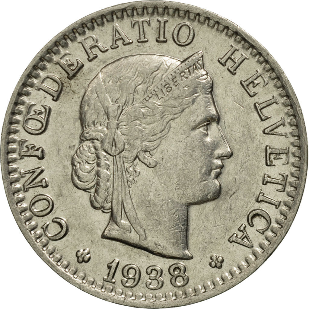 Coin, Switzerland, 20 Rappen, 1938, Bern, AU(50-53), Nickel, KM:29