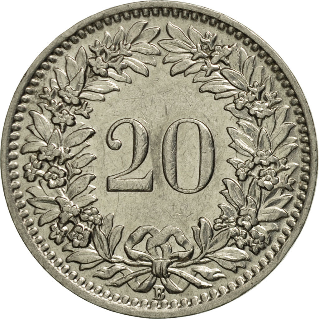 Coin, Switzerland, 20 Rappen, 1938, Bern, AU(50-53), Nickel, KM:29