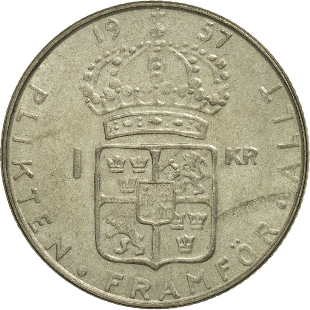 Sweden, Gustaf VI, Krona, 1957, AU(50-53), Silver, KM:826