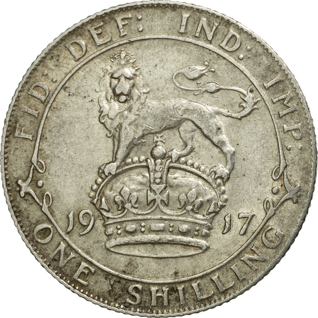 Great Britain, George V, Shilling, 1917, AU(50-53), Silver, KM:816