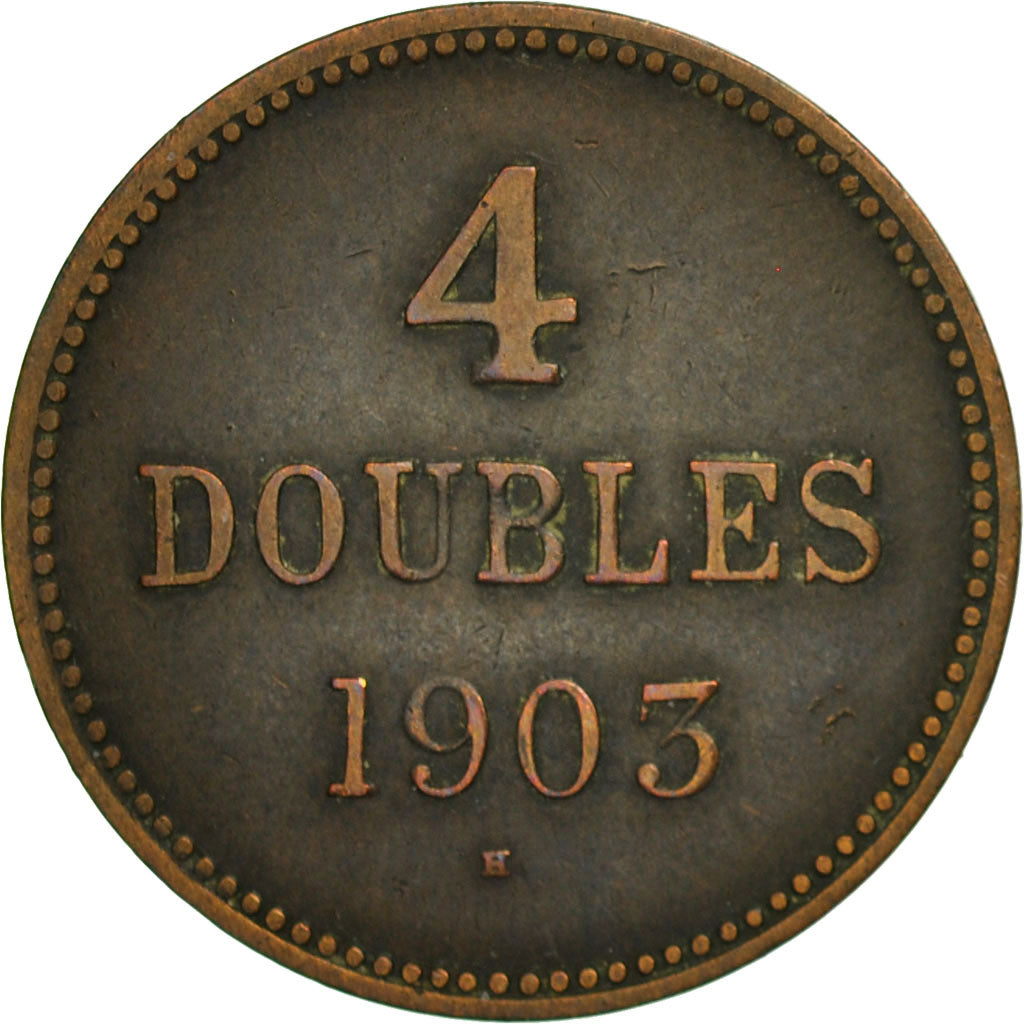 Coin, Guernsey, 4 Doubles, 1903, Heaton, Birmingham, EF(40-45), Bronze, KM:5