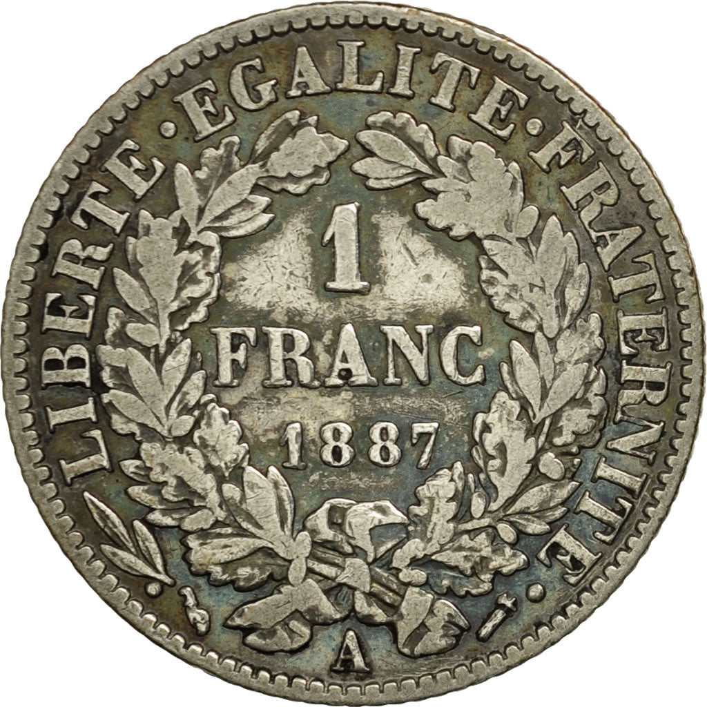 Coin, France, Cérès, Franc, 1887, Paris, VF(30-35), Silver, KM:822.1