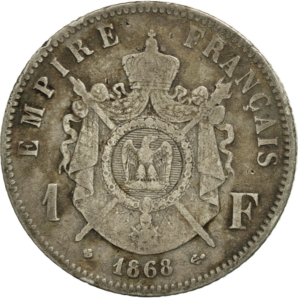 France, Napoleon III, Franc, 1868, Strasbourg, VF(20-25), Silver, KM 806.2
