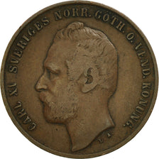 Suecia, Carl XV Adolf, 2 Öre, 1866, BC+, Bronce, KM:706