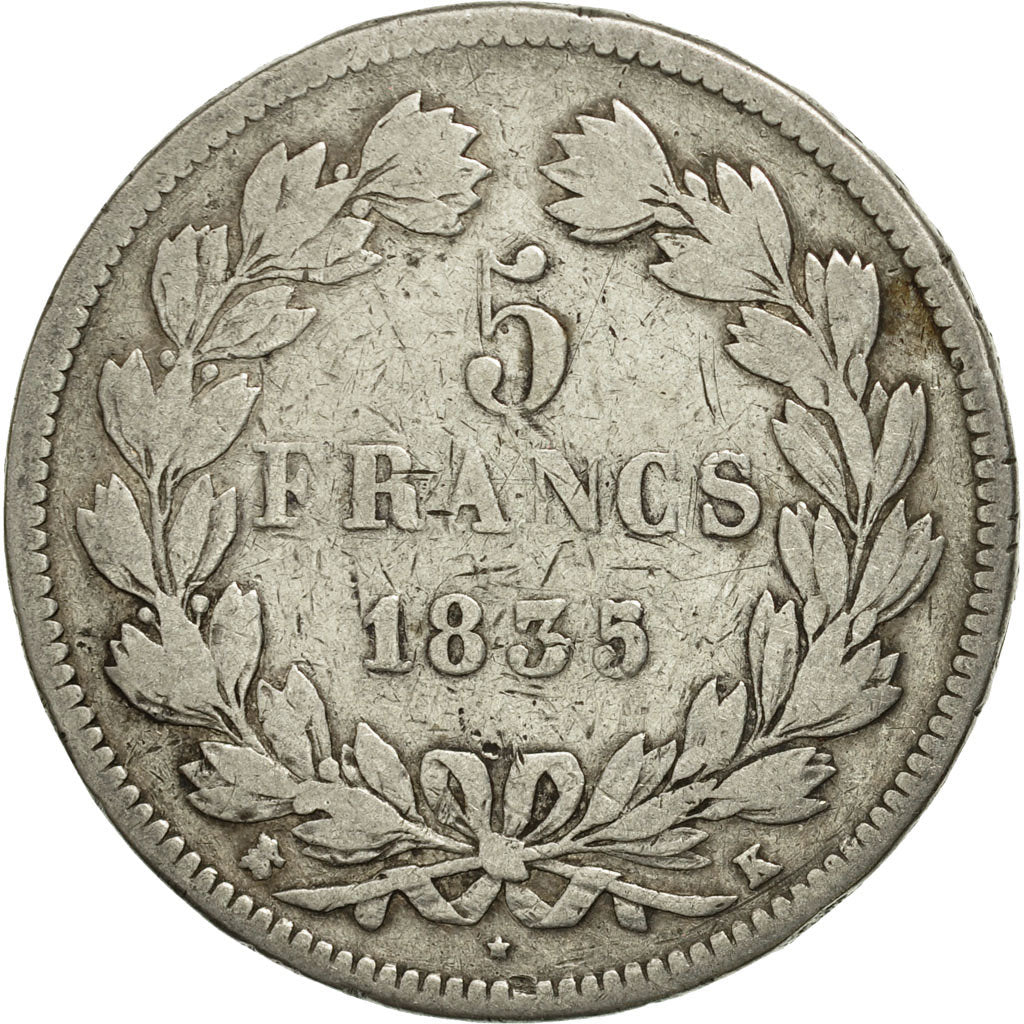 Coin, France, Louis-Philippe, 5 Francs, 1835, Bordeaux, VF(20-25), Silver
