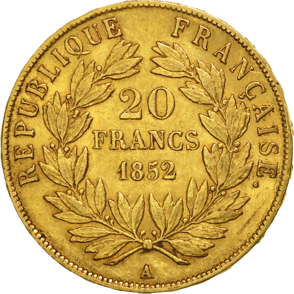 France, Napoleon III, 20 Francs, 1852, Paris, EF(40-45), Gold, KM 774