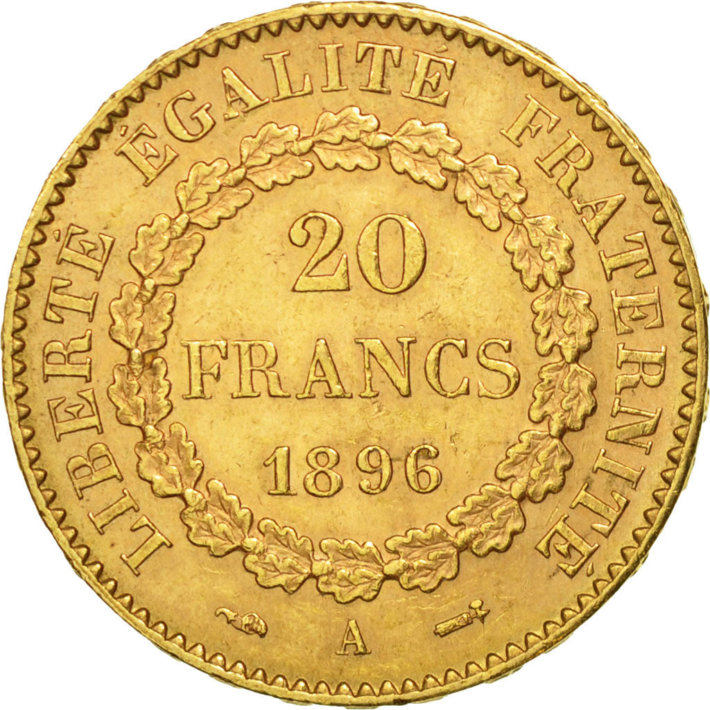 France, Génie, 20 Francs, 1896, Paris, AU(55-58), Gold, KM:825, Gadoury:1063