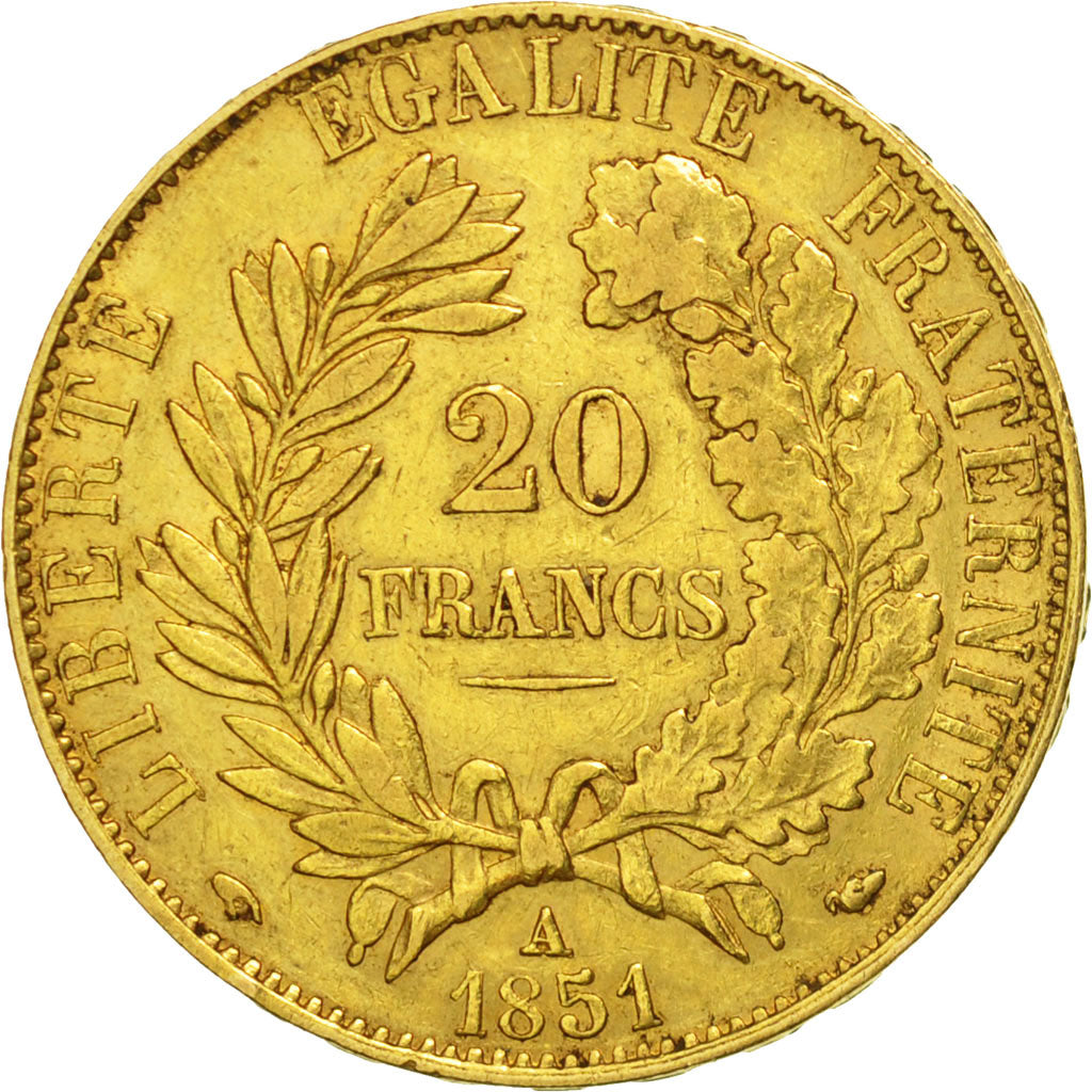 France, Cérès, 20 Francs, 1851, Paris, AU(50-53), Gold, KM:762, Gadoury:1059