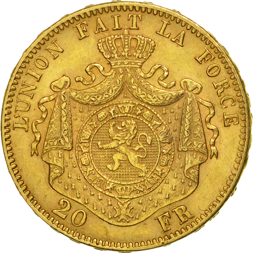 Bélgica, Leopold II, 20 Francs, 20 Frank, 1874, MBC+, Oro, KM:37