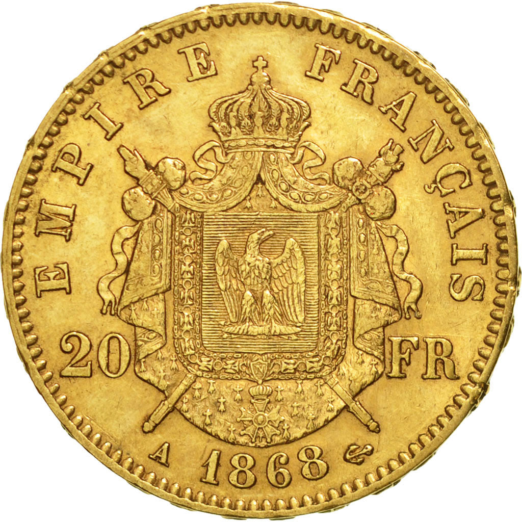 Coin, France, Napoleon III, Napoléon III, 20 Francs, 1868, Paris, AU(50-53)
