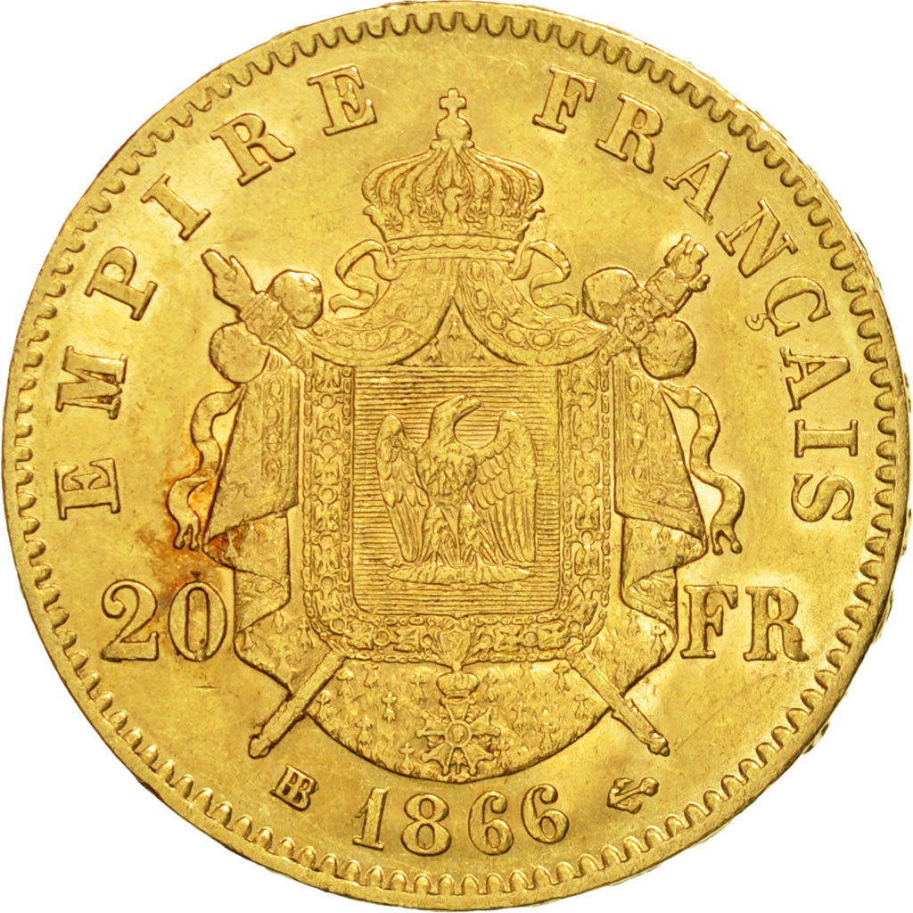 Coin, France, Napoleon III, Napoléon III, 20 Francs, 1866, Strasbourg