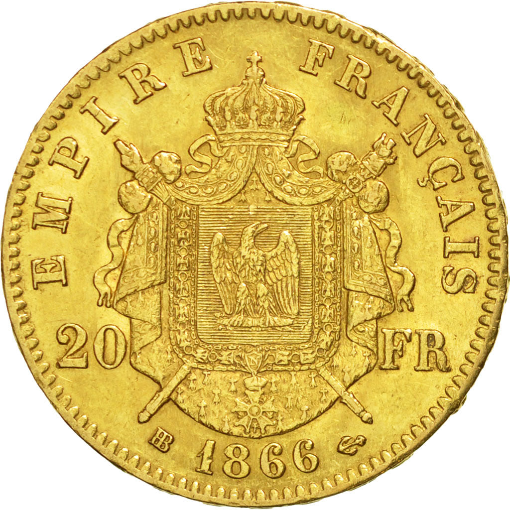 Monnaie, France, Napoleon III, Napoléon III, 20 Francs, 1866, Strasbourg, TTB+