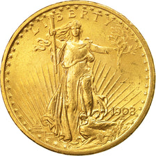 Coin, United States, Saint-Gaudens, $20, Double Eagle, 1908, U.S. Mint