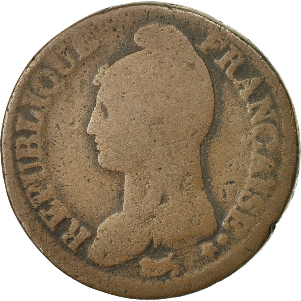 Moneta, Francia, Dupré, Decime, 1796, Paris, B+, Bronzo, KM:637.1, Gadoury:186