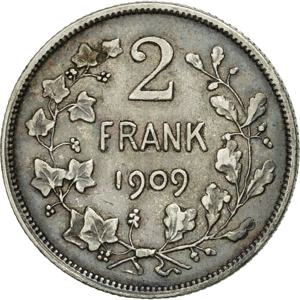 Moneta, Belgia, 2 Francs, 2 Frank, 1909, EF(40-45), Srebro, KM:59