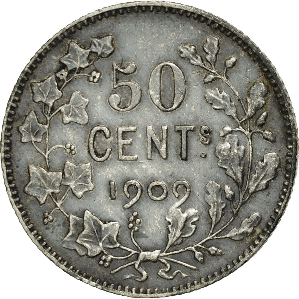 Belgium, 50 Centimes, 1909, AU(50-53), Silver, KM:60.2