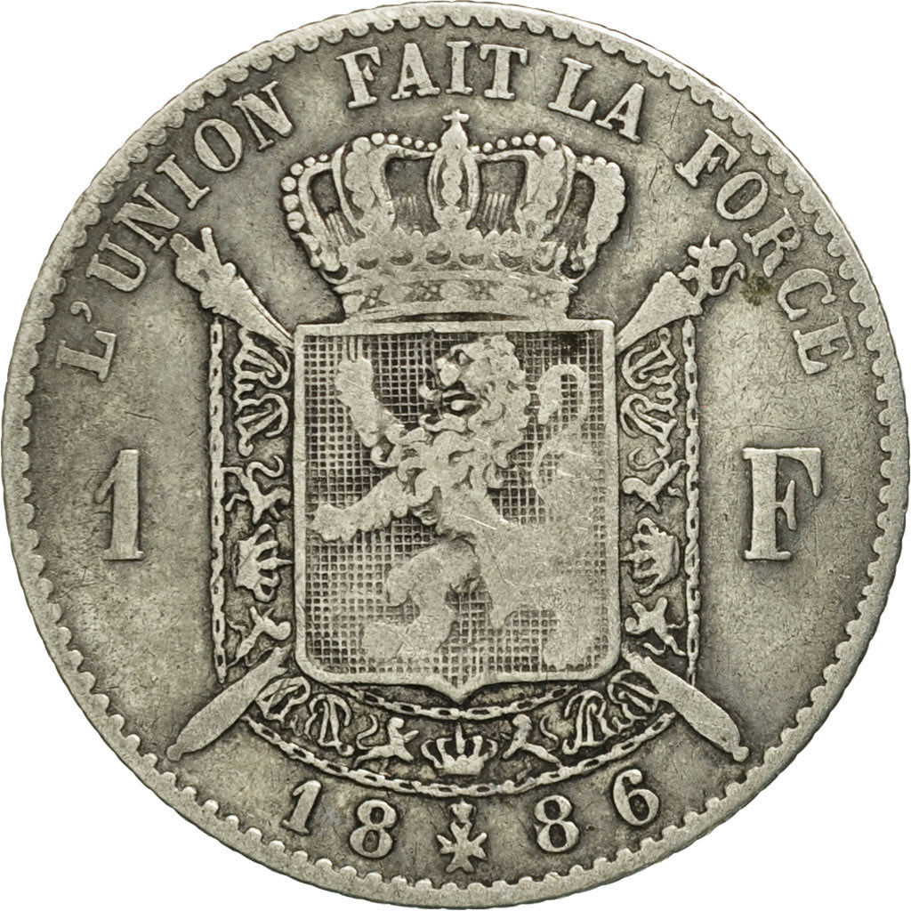 Belgium, Leopold II, Franc, 1886, VF(20-25), Silver, KM:28.1