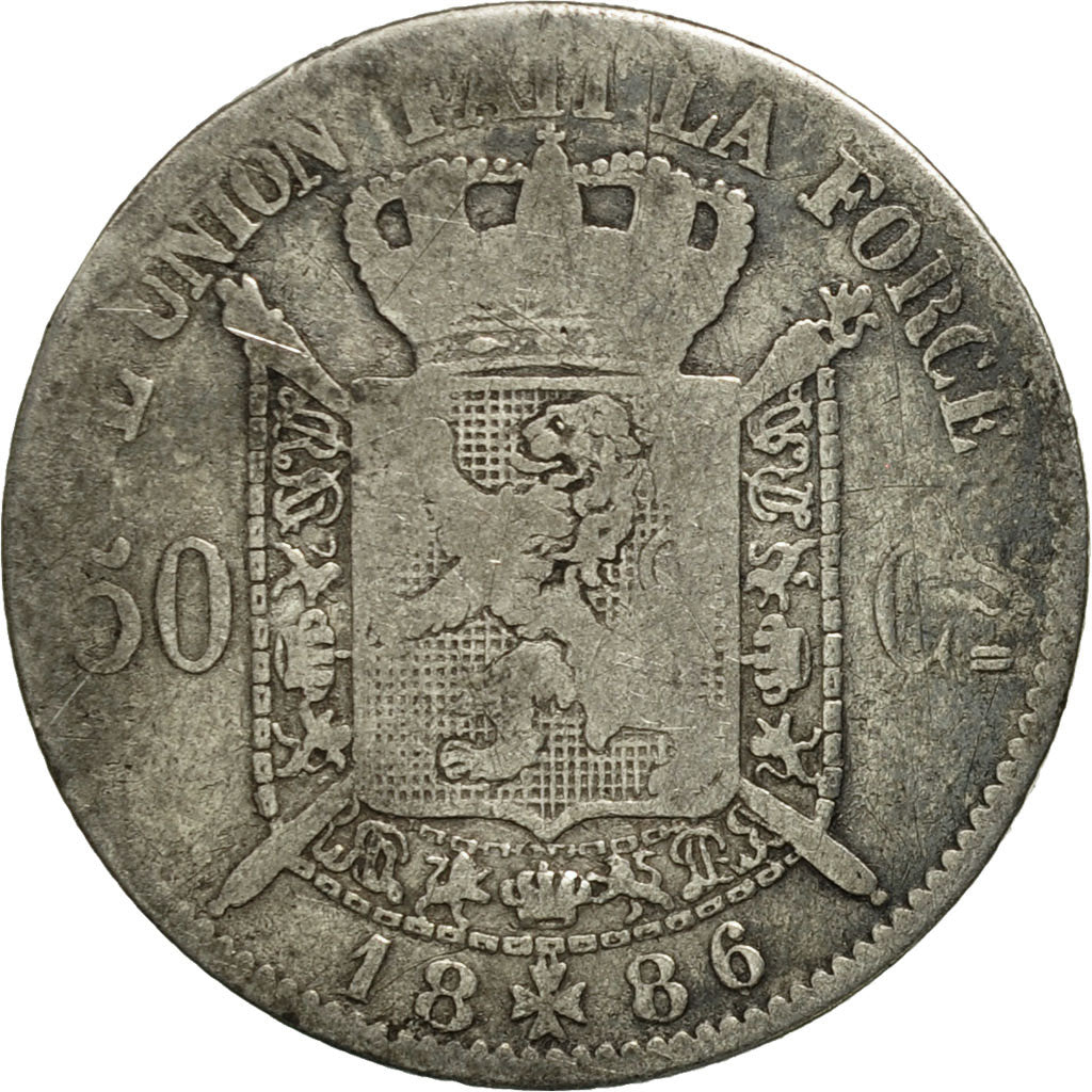 Belgium, Leopold II, 50 Centimes, 1886, VF(20-25), Silver, KM:26