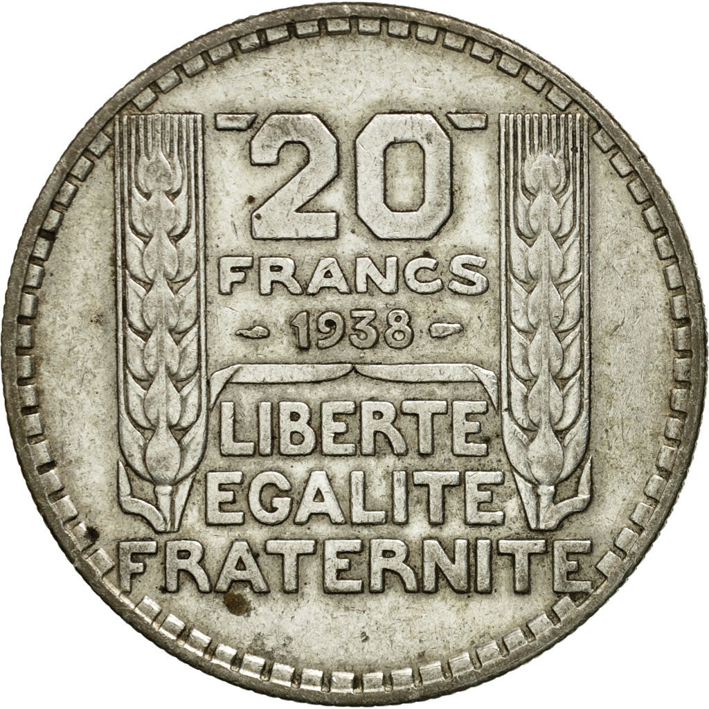 France, Turin, 20 Francs, 1938, Paris, AU(50-53), Silver, KM:879, Gadoury:852