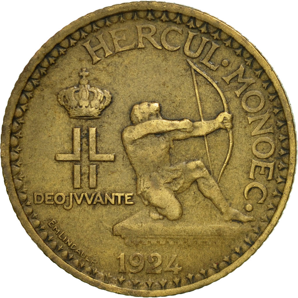 Monaco, Louis II, 2 Francs, 1924, Poissy, EF(40-45), Aluminum-Bronze, KM:115