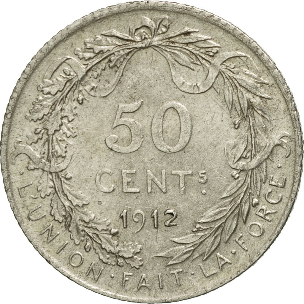 Belgium, 50 Centimes, 1912, AU(50-53), Silver, KM:70