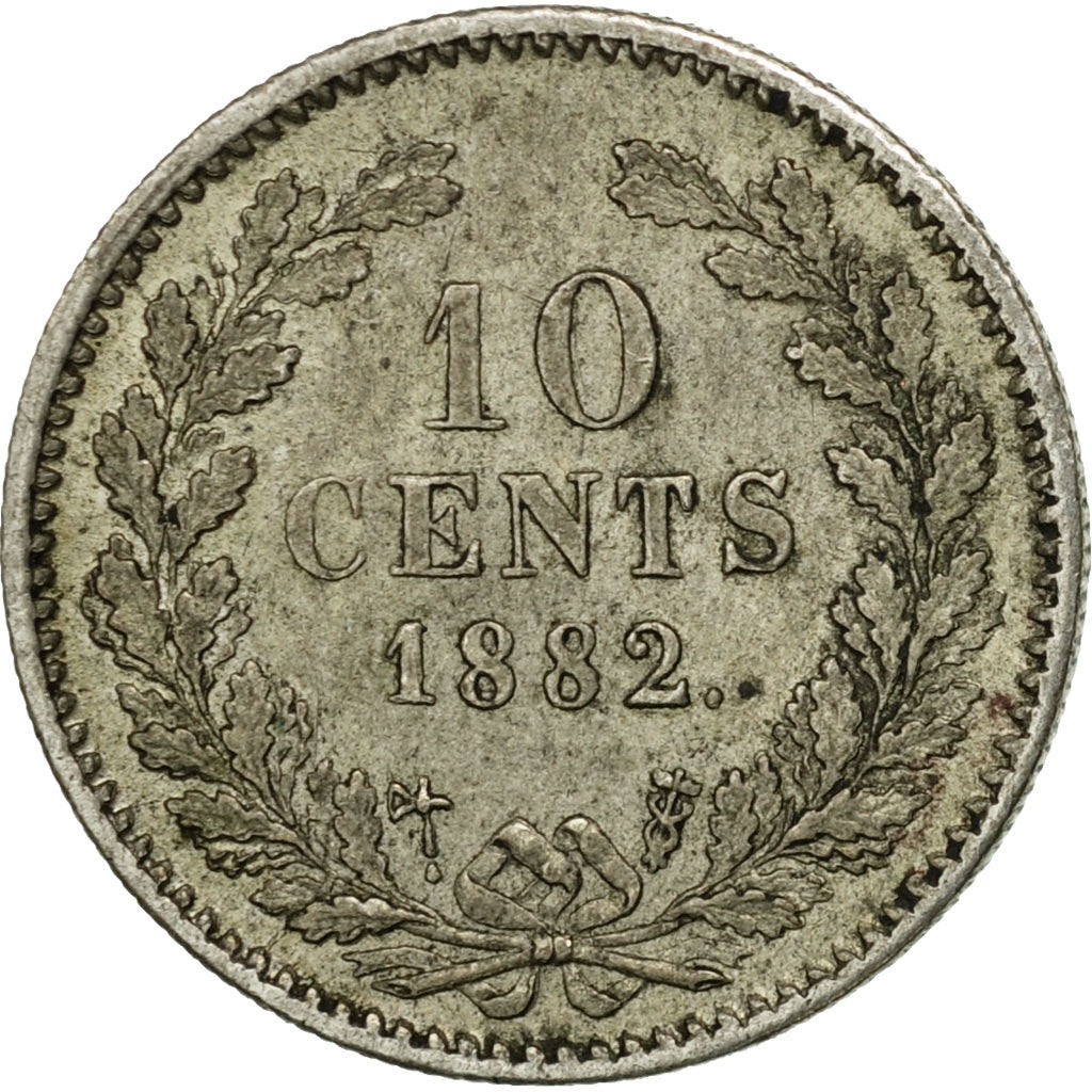 Netherlands, William III, 10 Cents, 1882, AU(50-53), Silver, KM:80