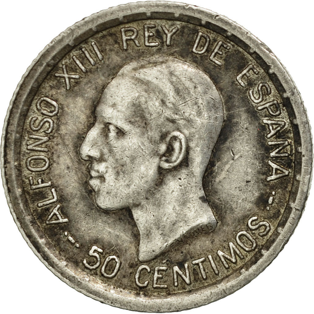 Spain, Alfonso XIII, 50 Centimos, 1926, AU(50-53), Silver, KM:741