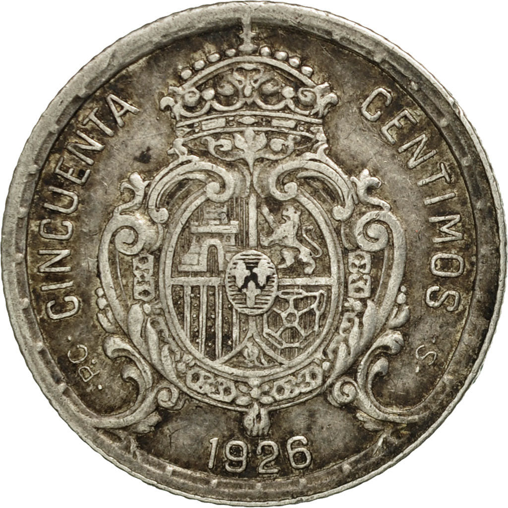 Spain, Alfonso XIII, 50 Centimos, 1926, AU(50-53), Silver, KM:741