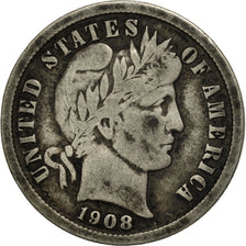 États-Unis, Barber Dime, Dime, 1908, U.S. Mint, Philadelphia, TB+, Argent,KM 113