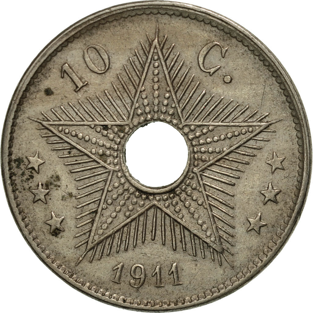 Coin, Belgian Congo, 10 Centimes, 1911, Heaton, AU(50-53), Copper-nickel, KM:18